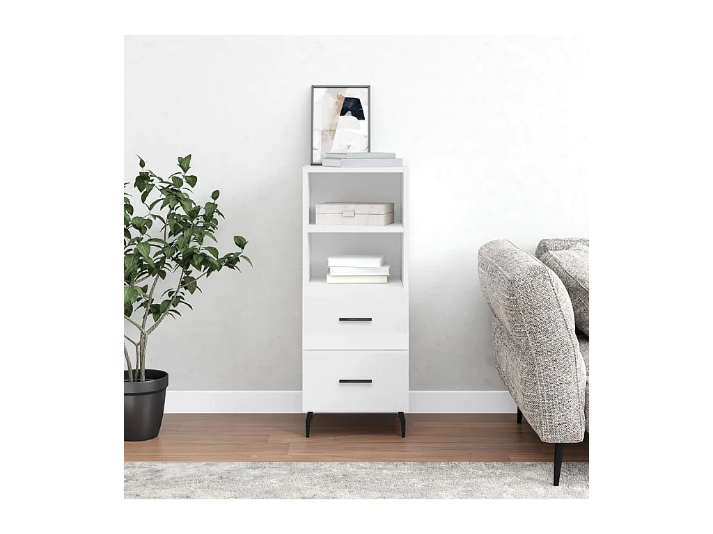 Credenza | Buffet | Armadio Bianco Lucido 34,5x34x90 cm in Legno Multistrato