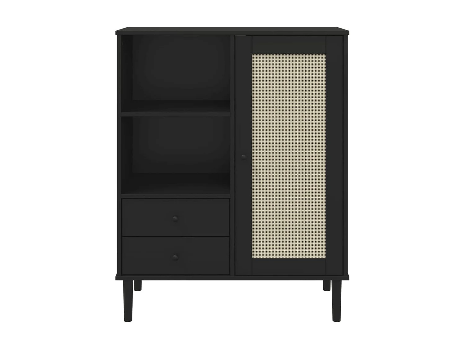 Buffet | Commode à tiroir | Meuble de rangement SENJA aspect rotin noir 90x40x112cm bois massif de pin