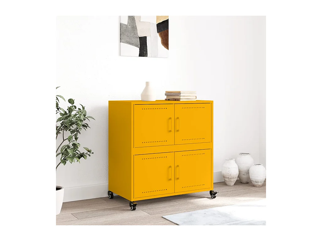 Buffet | Bahut | Meuble de rangement jaune moutarde 68x39x72 cm acier