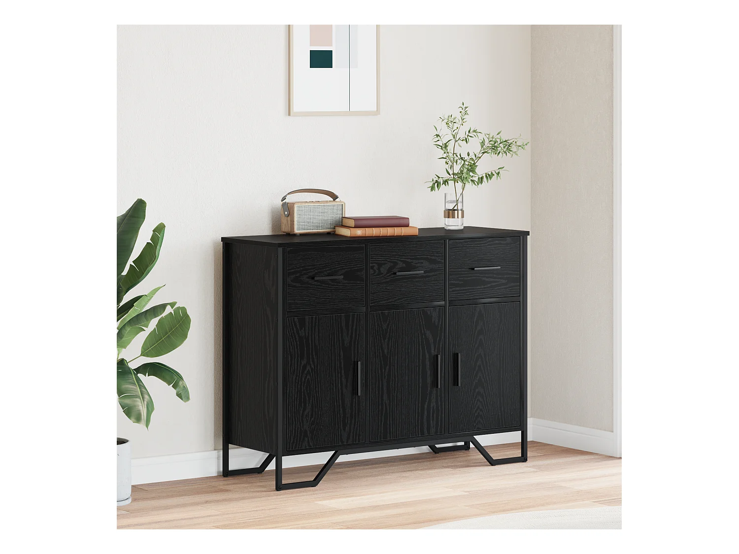 Credenza | Buffet | Armadio in Rovere Nero 97x32.5x74.5 cm Legno Ingegnerizzato