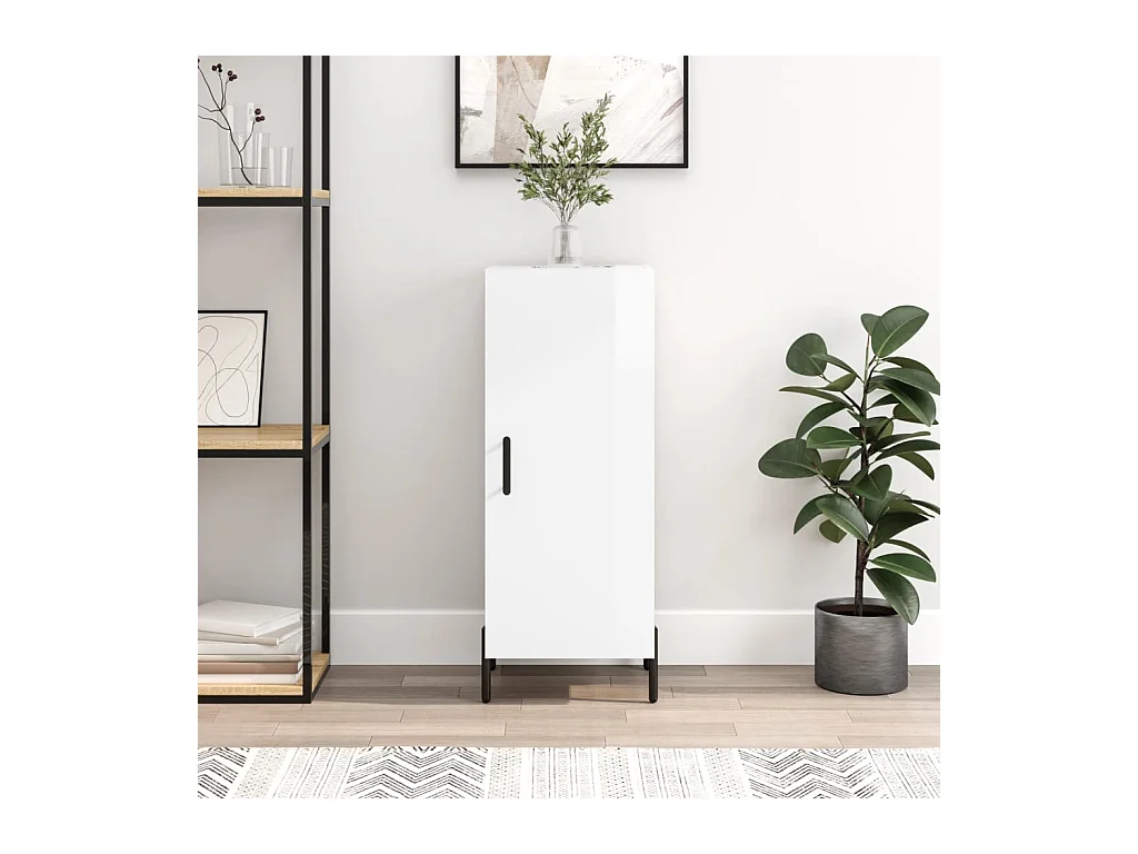 Credenza | Buffet | Armadio Bianco Lucido 34,5x34x90 cm in Legno Multistrato