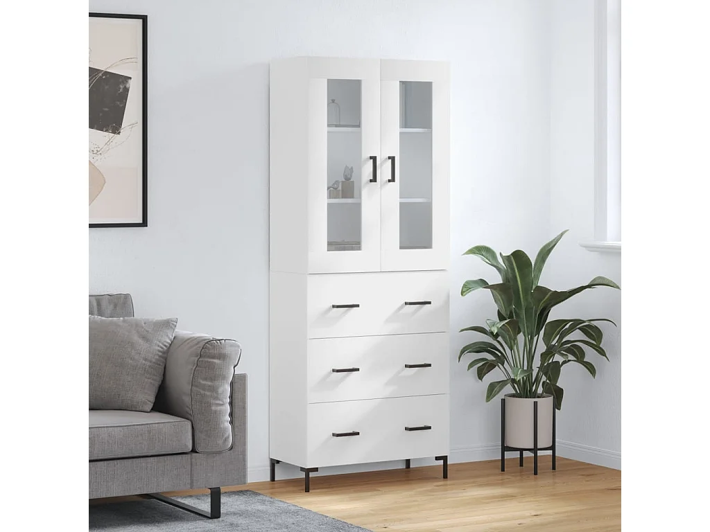 Buffet | Bahut | Meuble de rangement haut Blanc 69,5x34x180 cm Bois d'ingénierie