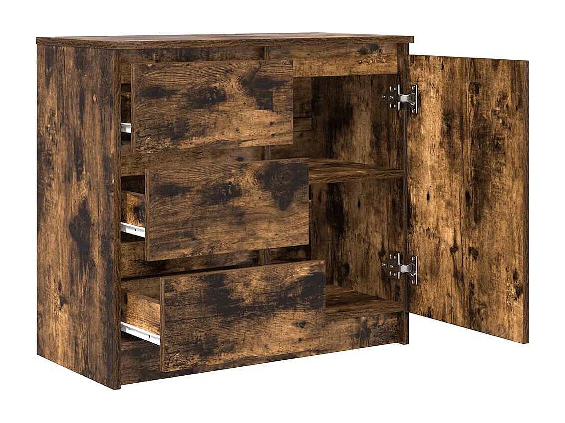 Buffet | Commode à tiroir | Meuble de rangement avec tiroir chêne fumé 71x35x65 cm bois d'ingénierie