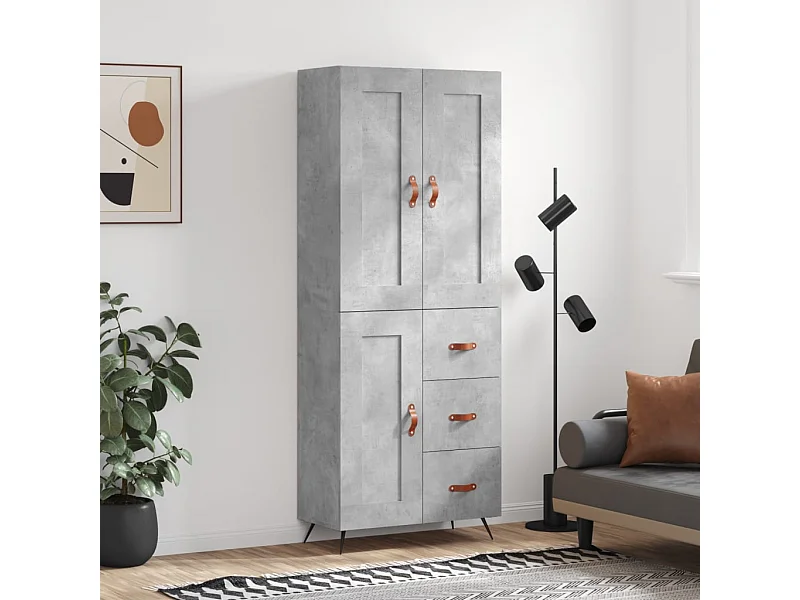 Buffet | Bahut | Meuble de rangement haut Gris béton 69,5x34x180 cm Bois d'ingénierie