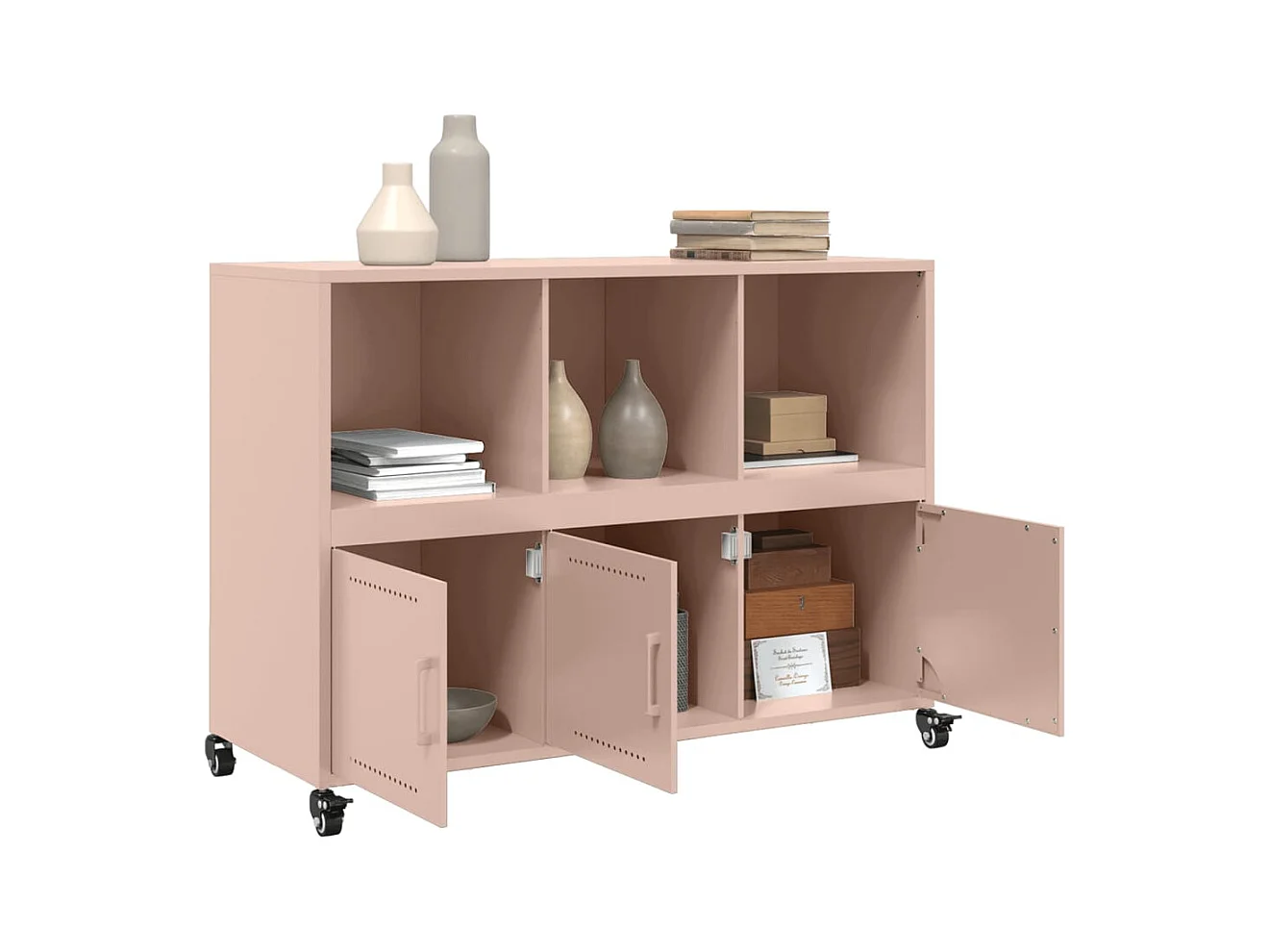 Buffet | Bahut | Meuble de rangement rose 100,5x39x72 cm acier