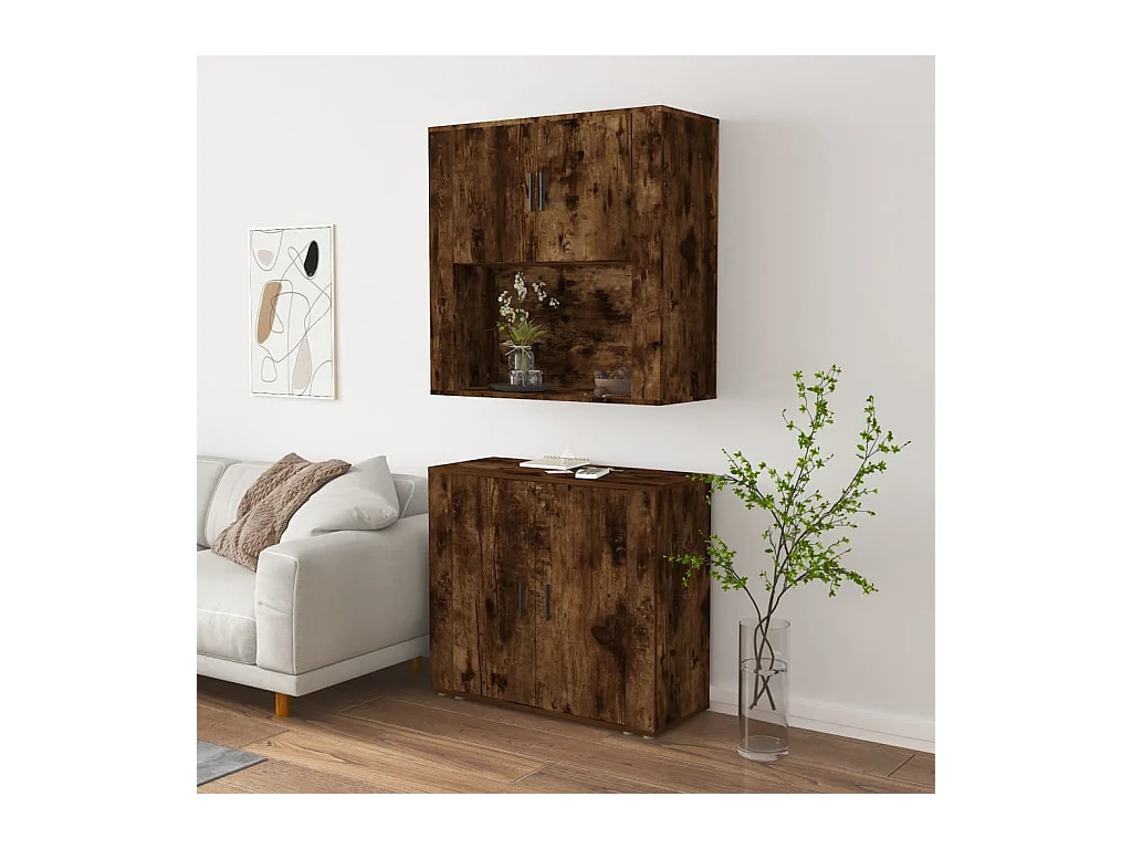 Buffet | Bahut | Meuble de rangement haut Chêne fumé Bois d'ingénierie