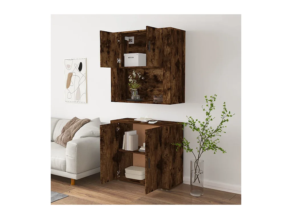 Buffet | Bahut | Meuble de rangement haut Chêne fumé Bois d'ingénierie