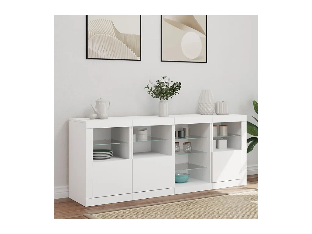Buffet | Bahut | Meuble de rangement avec lumières LED blanc 164x37x67 cm
