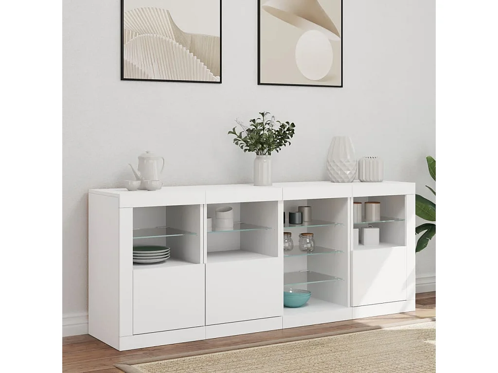 Buffet | Bahut | Meuble de rangement avec lumières LED blanc 164x37x67 cm