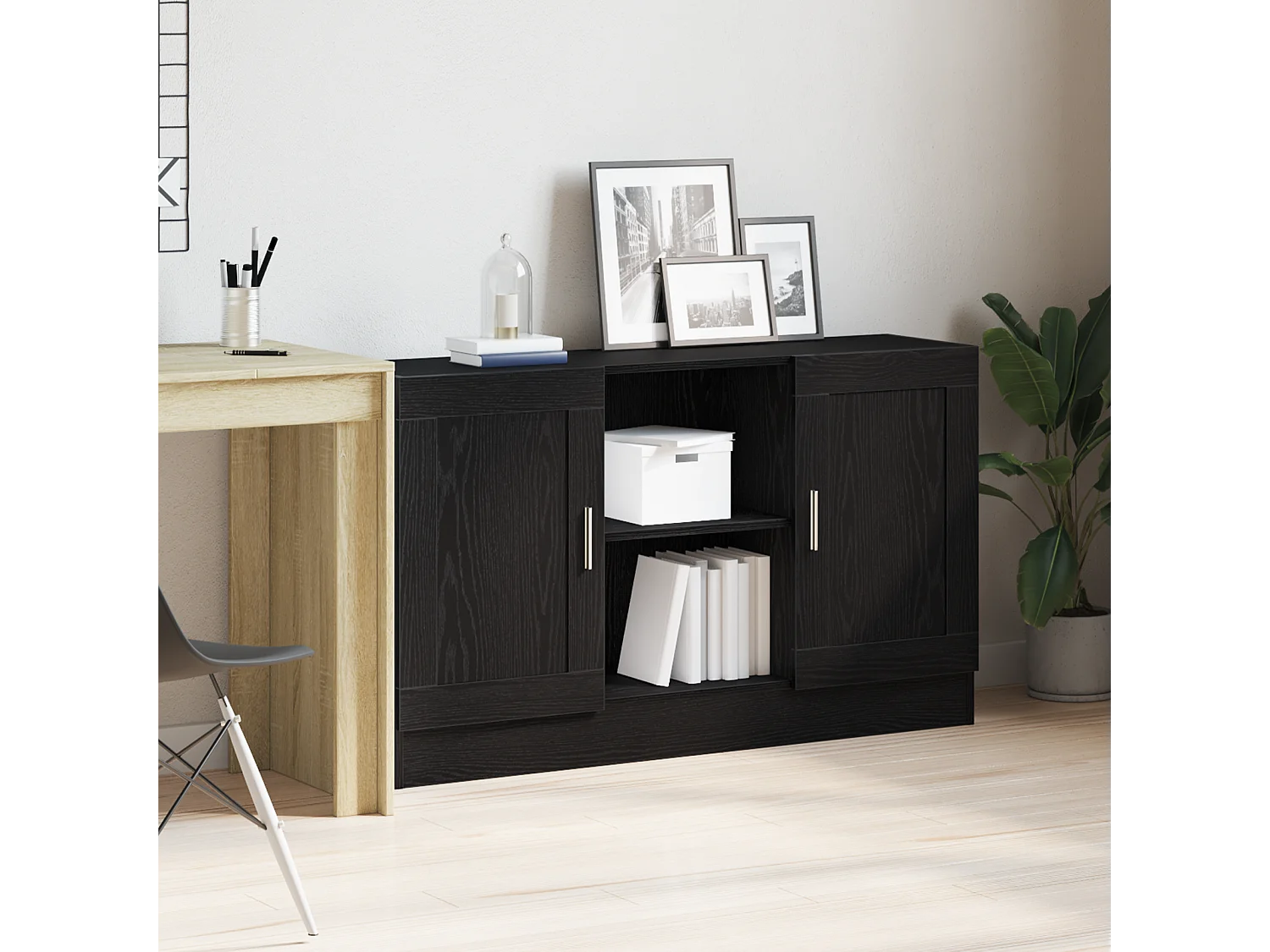 Buffet | Sideboard | Dressoir Zwart Eiken 120 x 30,5 x 70 cm Bewerkt hout
