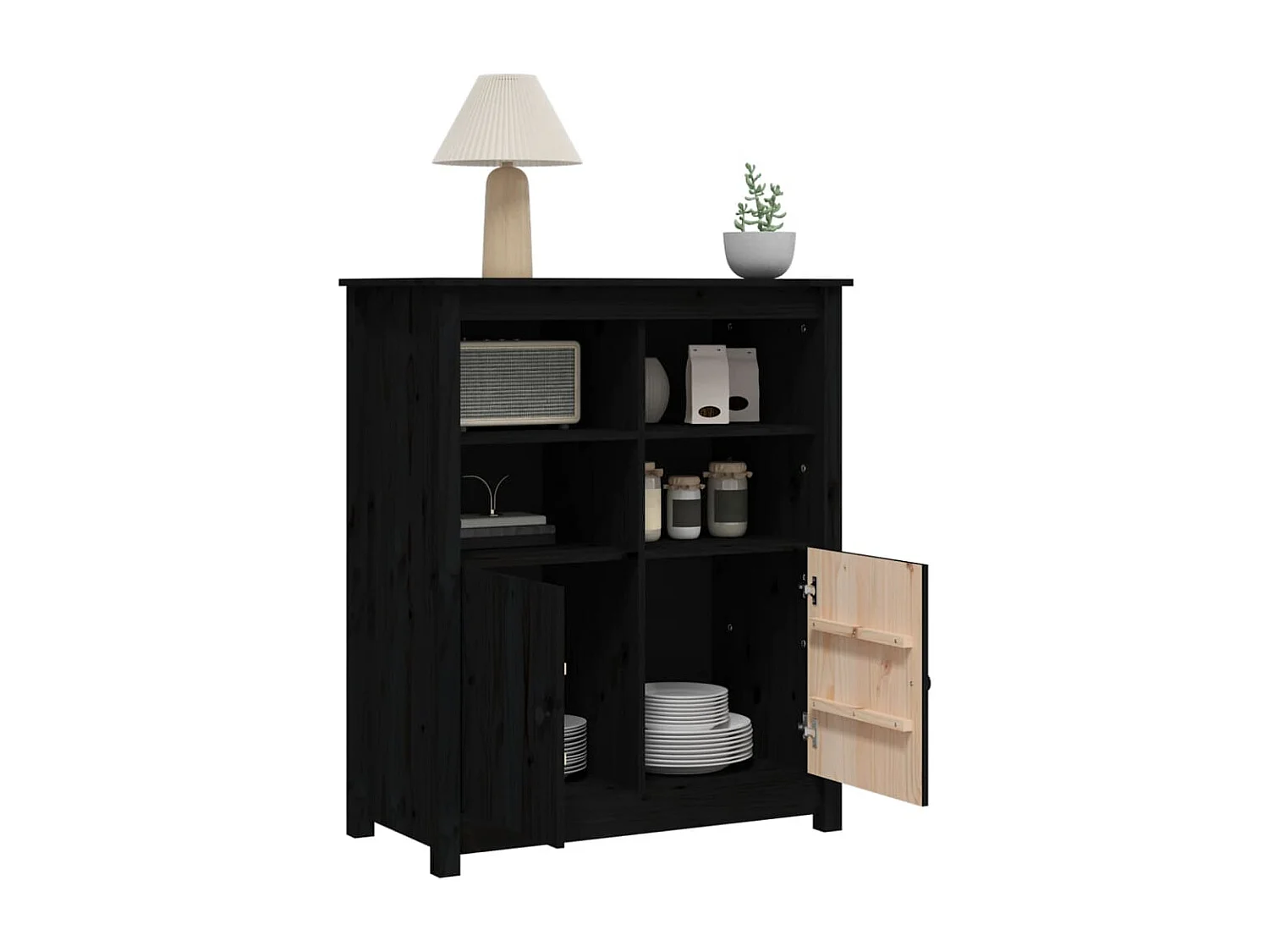 Credenza | Buffet | Armadio Nera 83x41,5x100 cm in Legno Massello di Pino