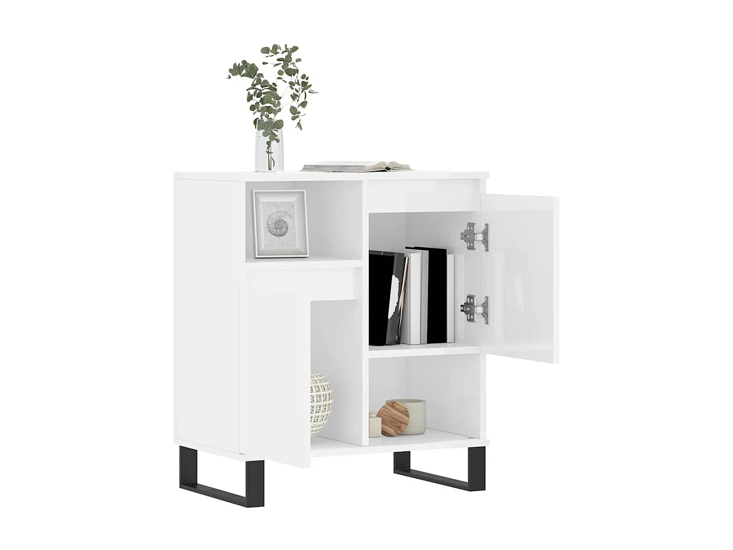 Credenza | Buffet | Armadio Bianco Lucido 60x35x70 cm in Legno Multistrato