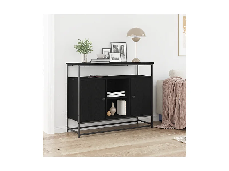 Buffet | Bahut | Meuble de rangement Bois Noir 100x35x80 cm en Bois d'ingénierie et Acier