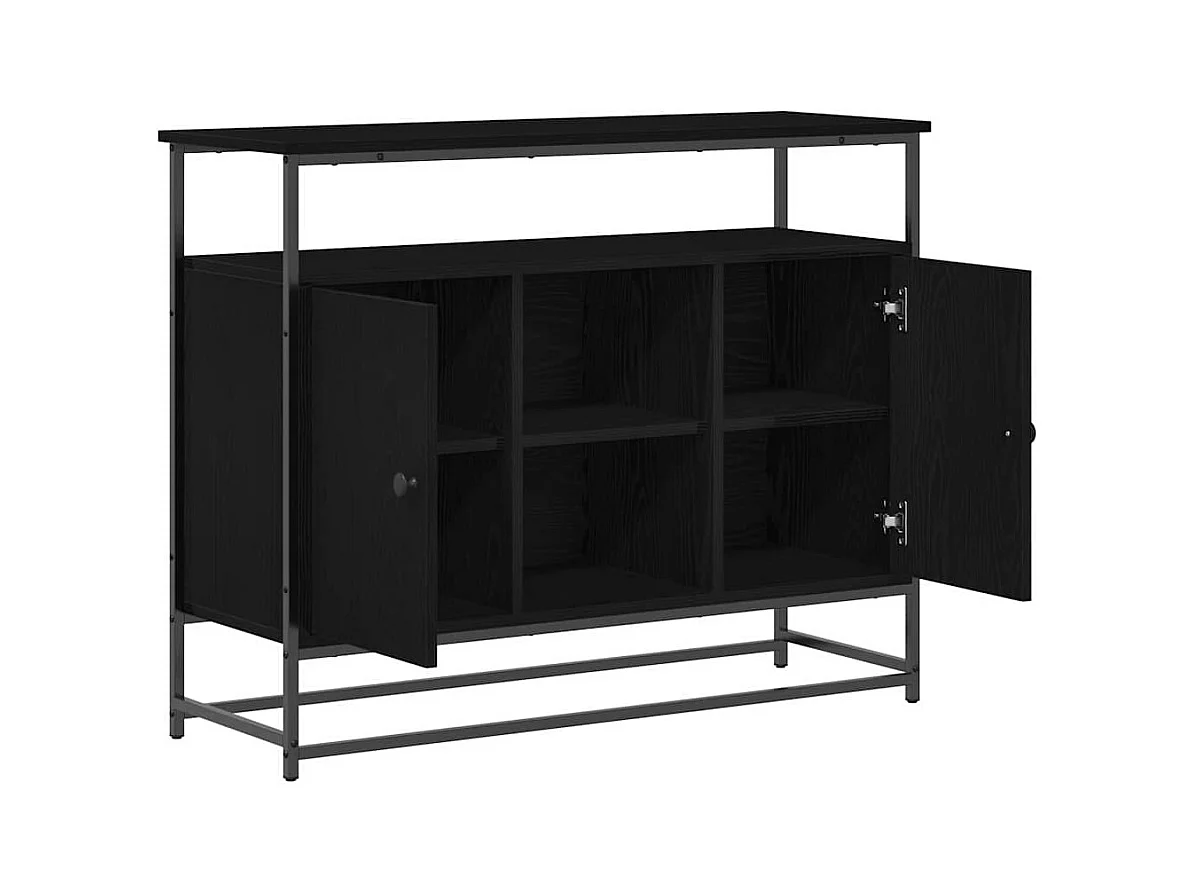 Buffet | Bahut | Meuble de rangement Bois Noir 100x35x80 cm en Bois d'ingénierie et Acier