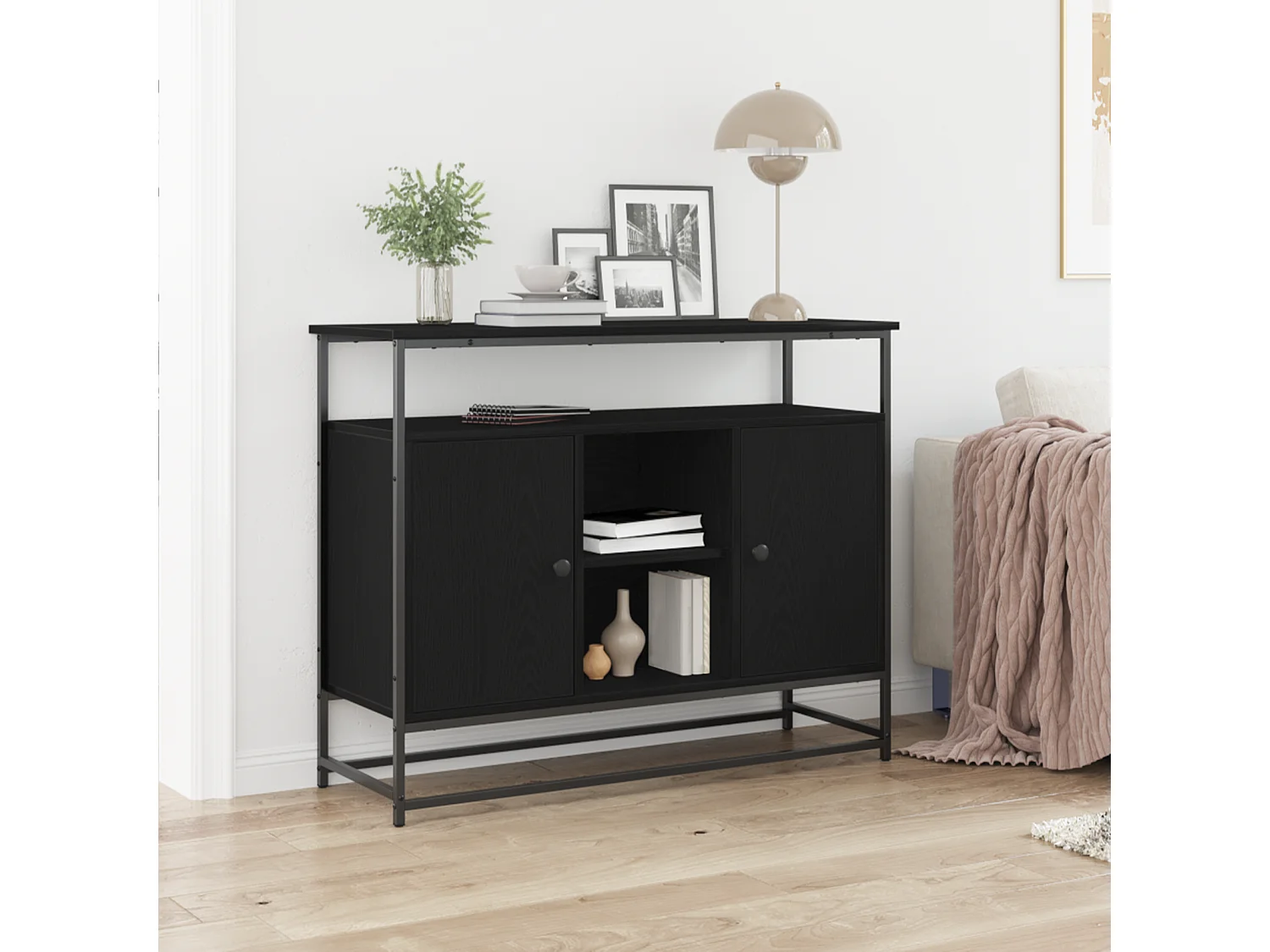 Buffet | Bahut | Meuble de rangement Bois Noir 100x35x80 cm en Bois d'ingénierie et Acier