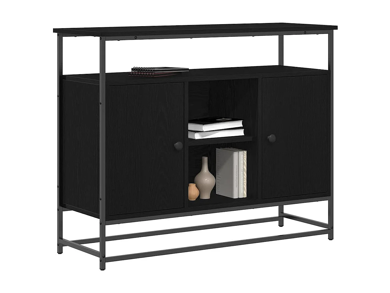 Buffet | Bahut | Meuble de rangement Bois Noir 100x35x80 cm en Bois d'ingénierie et Acier