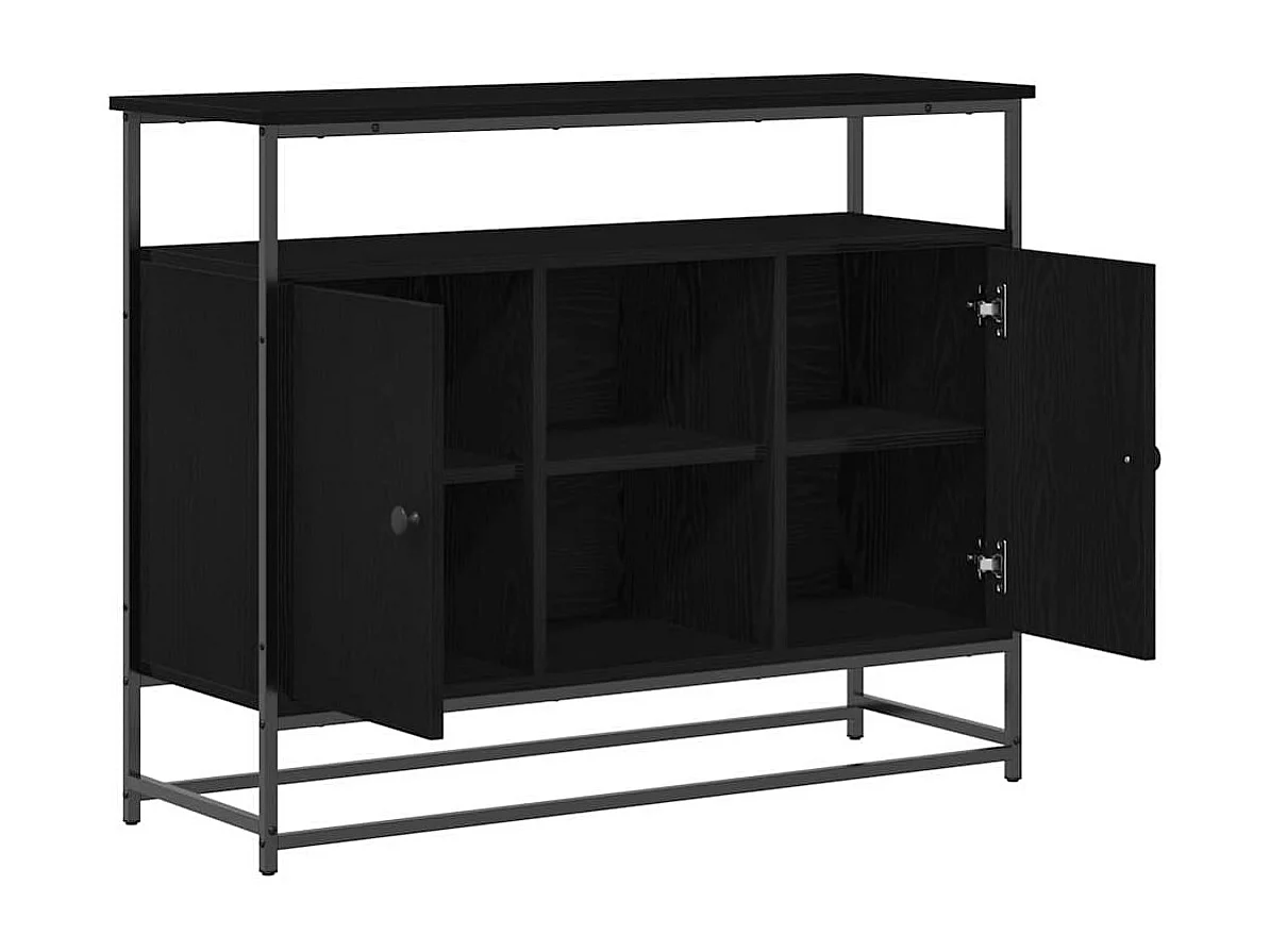 Buffet | Bahut | Meuble de rangement Bois Noir 100x35x80 cm en Bois d'ingénierie et Acier