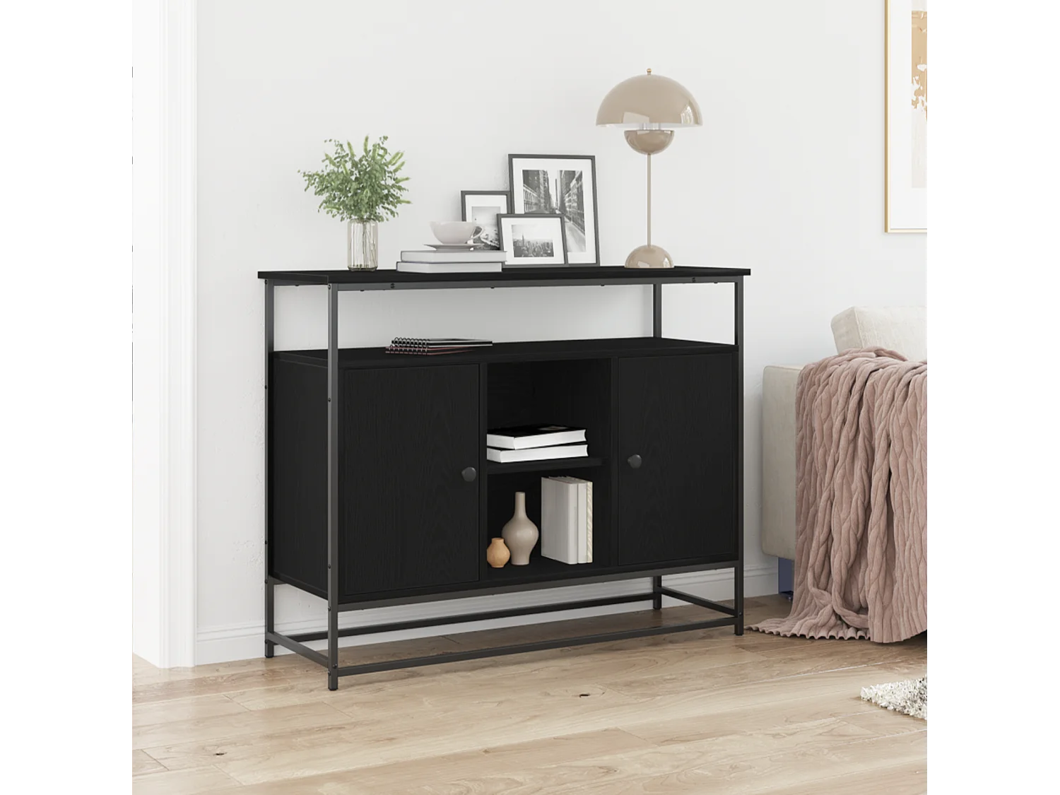 Buffet | Bahut | Meuble de rangement Bois Noir 100x35x80 cm en Bois d'ingénierie et Acier