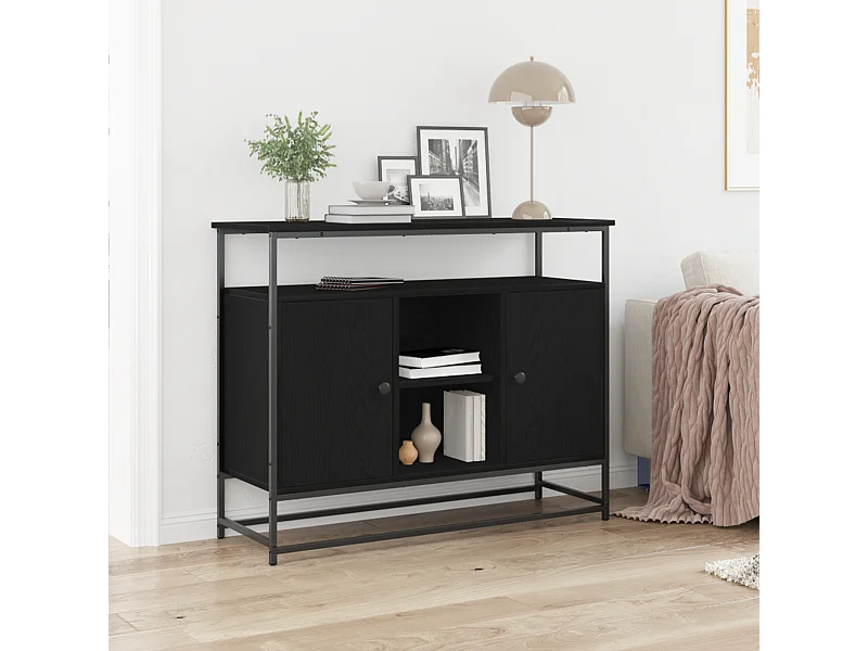 Buffet | Bahut | Meuble de rangement Bois Noir 100x35x80 cm en Bois d'ingénierie et Acier