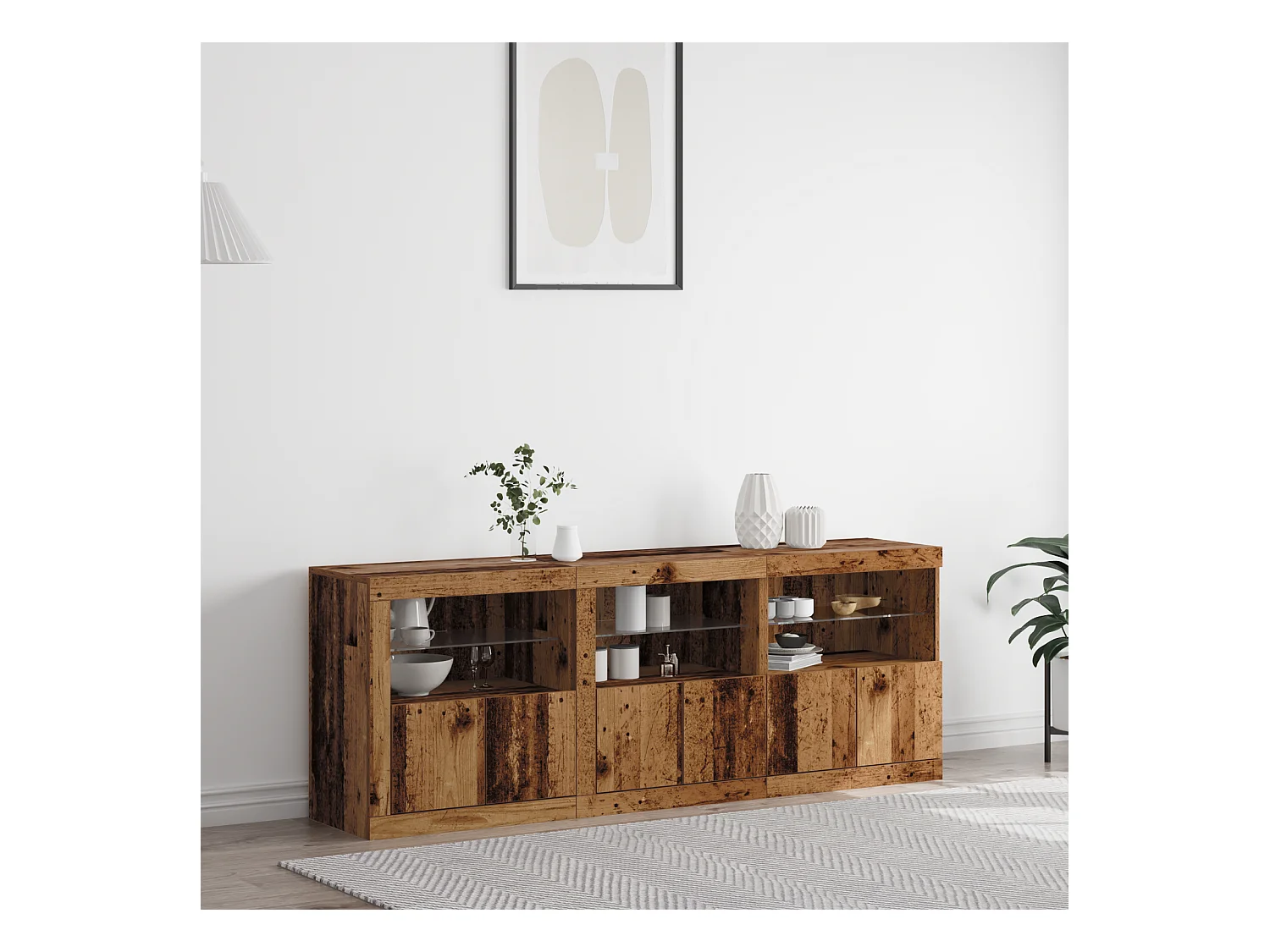 Buffet | Commode à tiroir | Meuble de rangement avec lumières LED Bois ancien 181.5x37x67 cm Bois reconstitué