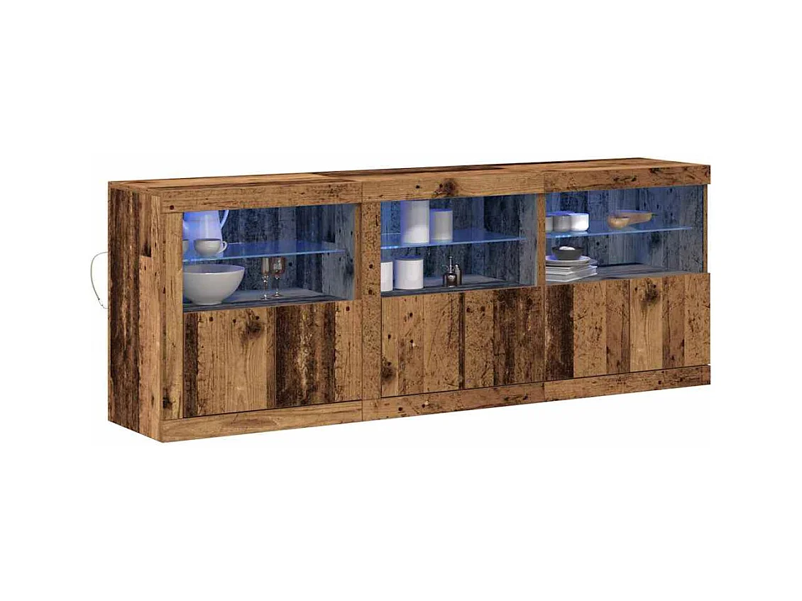 Buffet | Commode à tiroir | Meuble de rangement avec lumières LED Bois ancien 181.5x37x67 cm Bois reconstitué