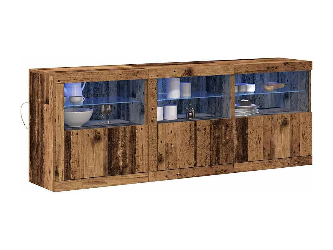 Buffet | Commode à tiroir | Meuble de rangement avec lumières LED Bois ancien 181.5x37x67 cm Bois reconstitué