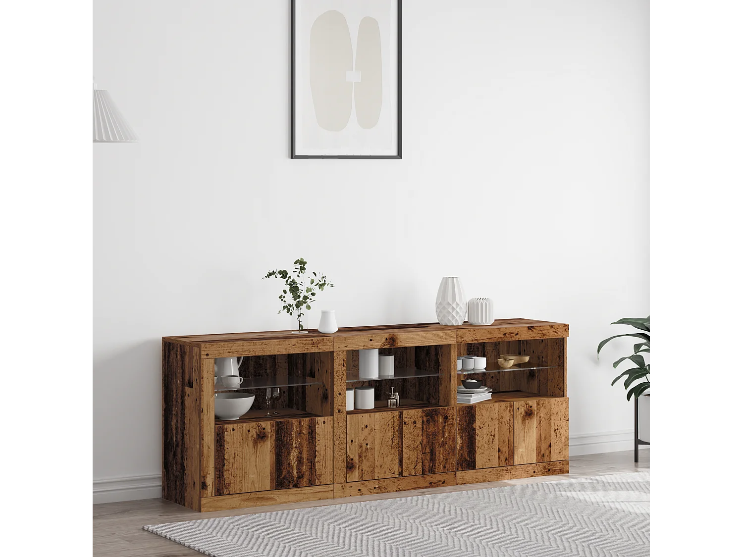 Credenza | Buffet | Armadio con Luci LED Legno Vecchio 181,5x37x67 cm Legno Ingegnerizzato