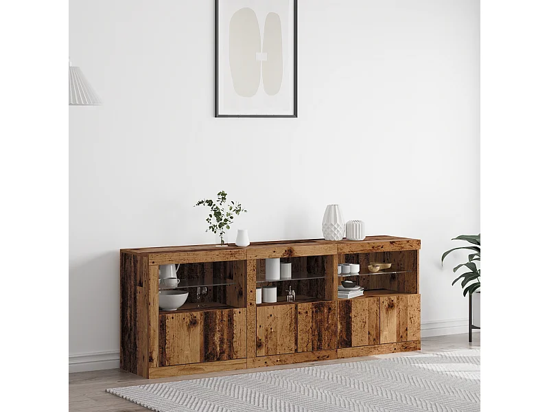 Buffet | Commode à tiroir | Meuble de rangement avec lumières LED Bois ancien 181.5x37x67 cm Bois reconstitué