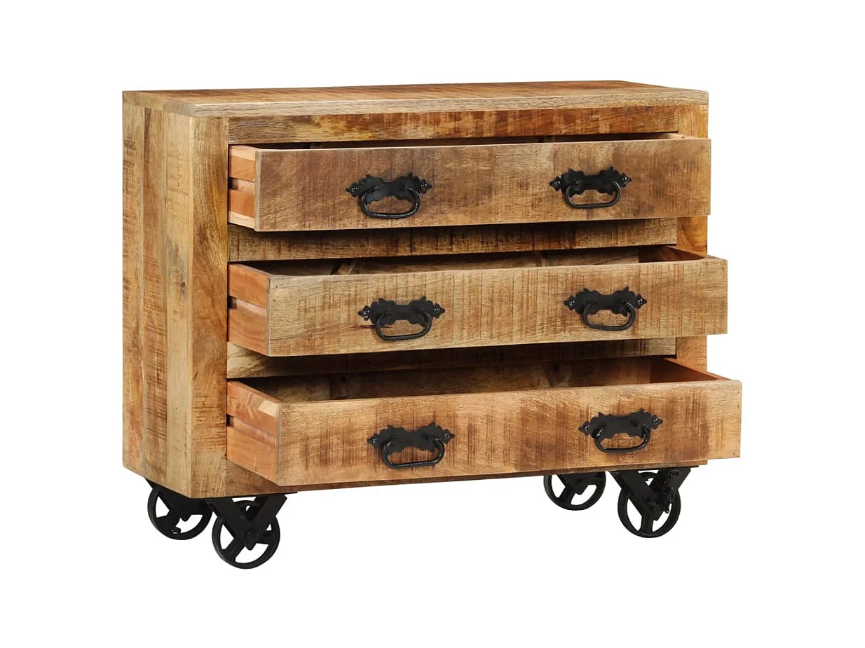 Buffet | Commode à tiroir | Meuble de rangement avec 3 tiroirs 80x30x65 cm bois de manguier brut massif