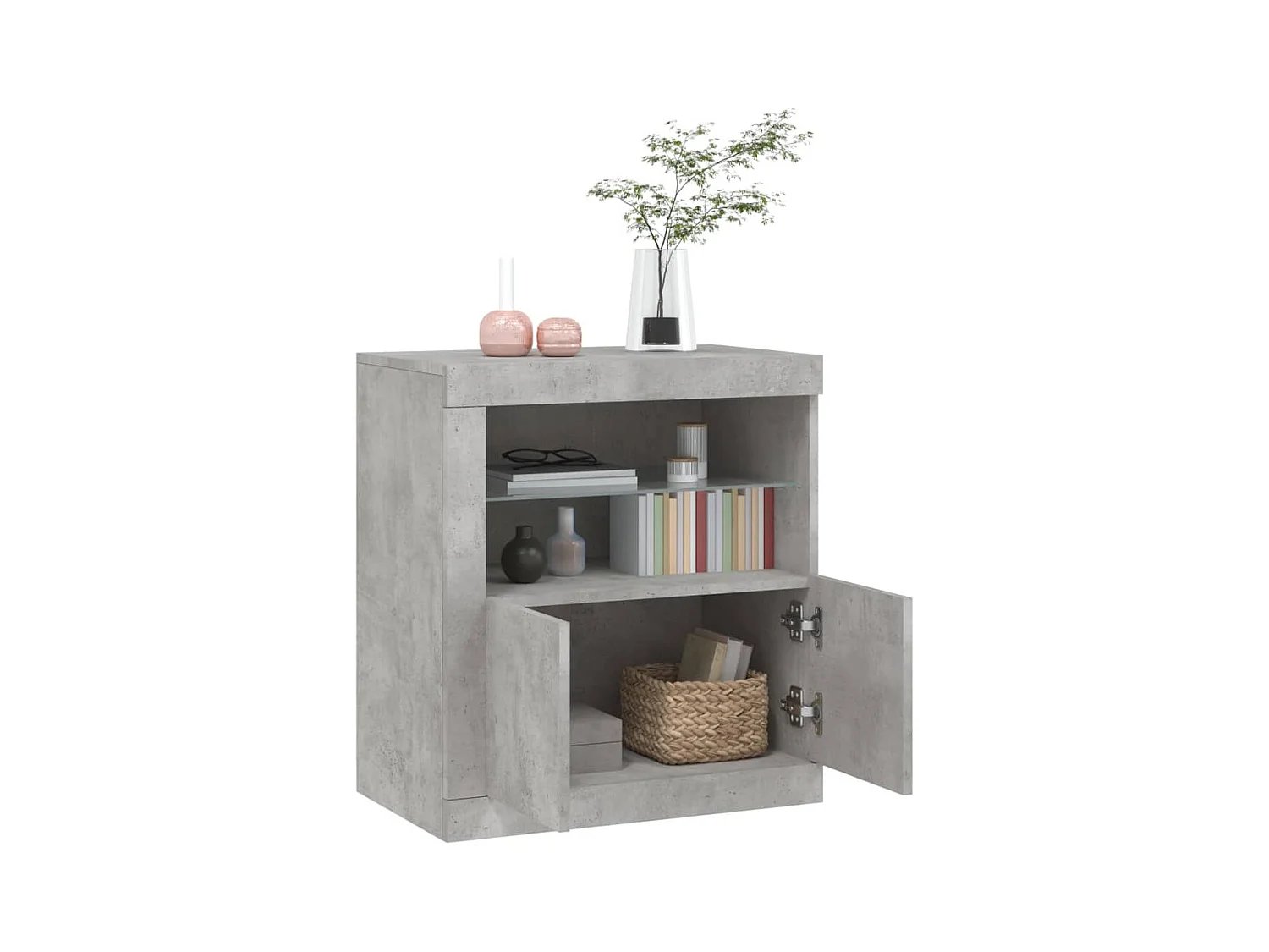 Buffet | Bahut | Meuble de rangement avec lumières LED gris béton 60,5x37x67 cm