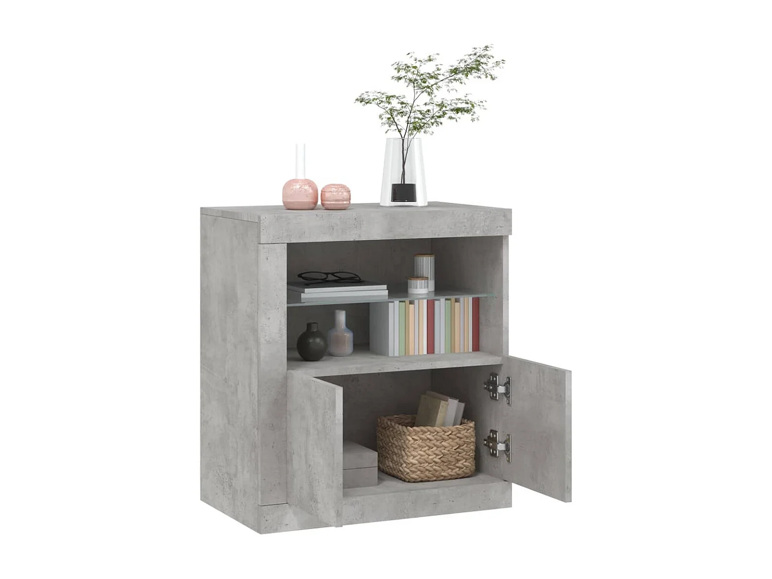 Buffet | Bahut | Meuble de rangement avec lumières LED gris béton 60,5x37x67 cm