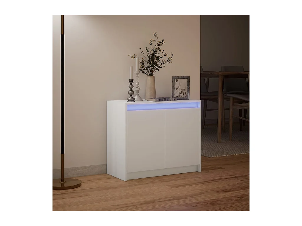 Credenza | Buffet | Armadio con LED Bianca 72x34x61 cm in Legno Multistrato