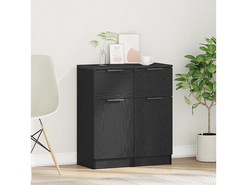 Buffet | Bahut | Meuble de rangement noir chêne 30x30x70 cm MDF