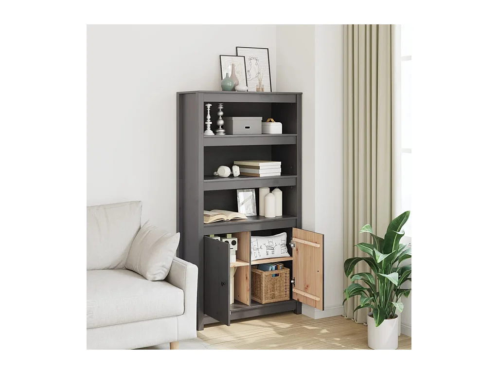 Credenza | Buffet | Armadio Grigio 80x35x154 cm in Legno Massello di Pino