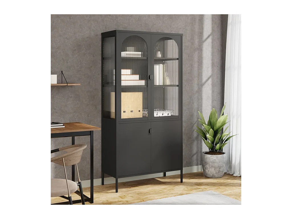 Buffet | Bahut | Meuble de rangement haut noir 90x40x180 cm verre et acier