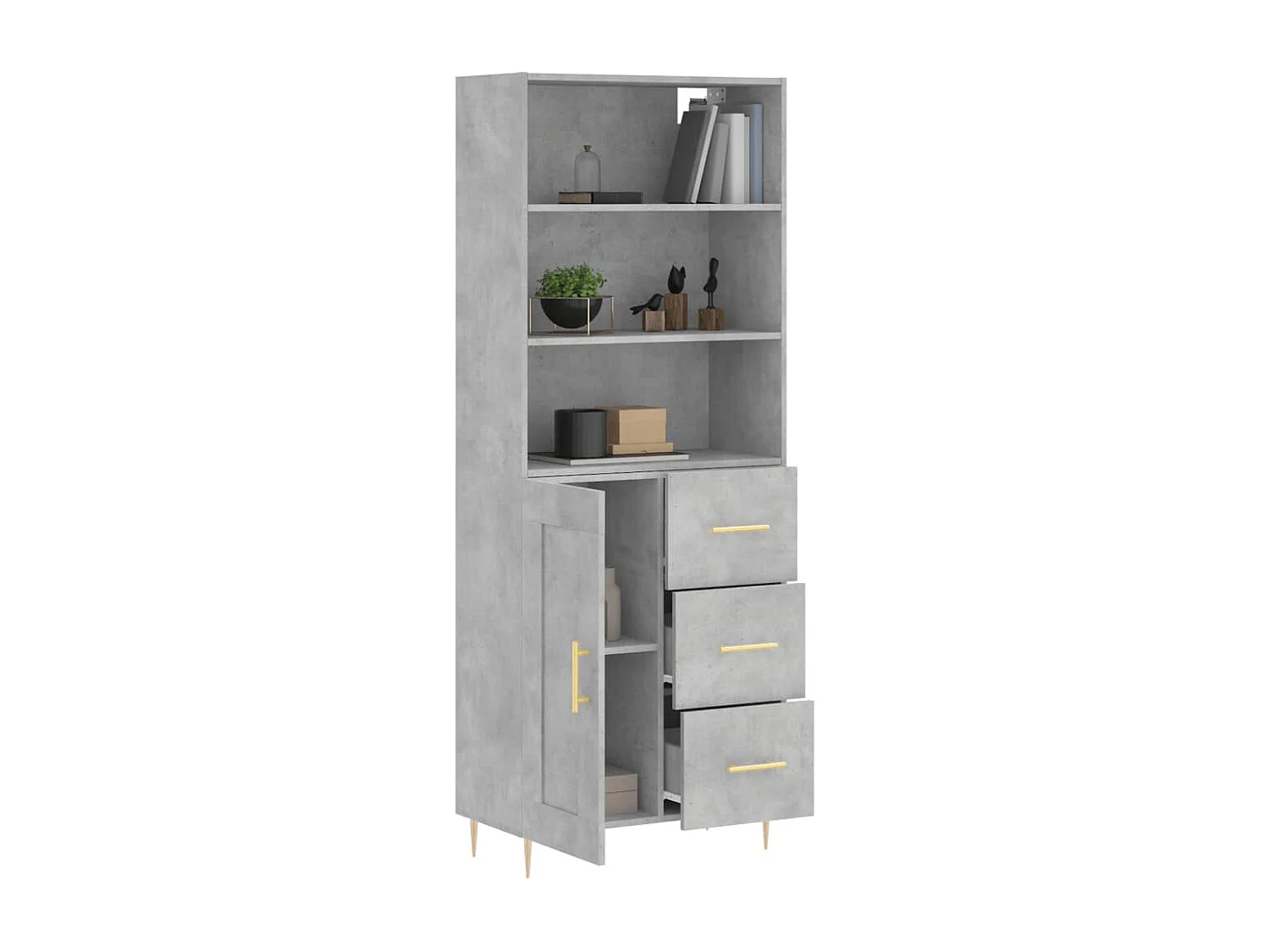 Buffet | Bahut | Meuble de rangement haut Gris béton 69,5x34x180 cm Bois d'ingénierie