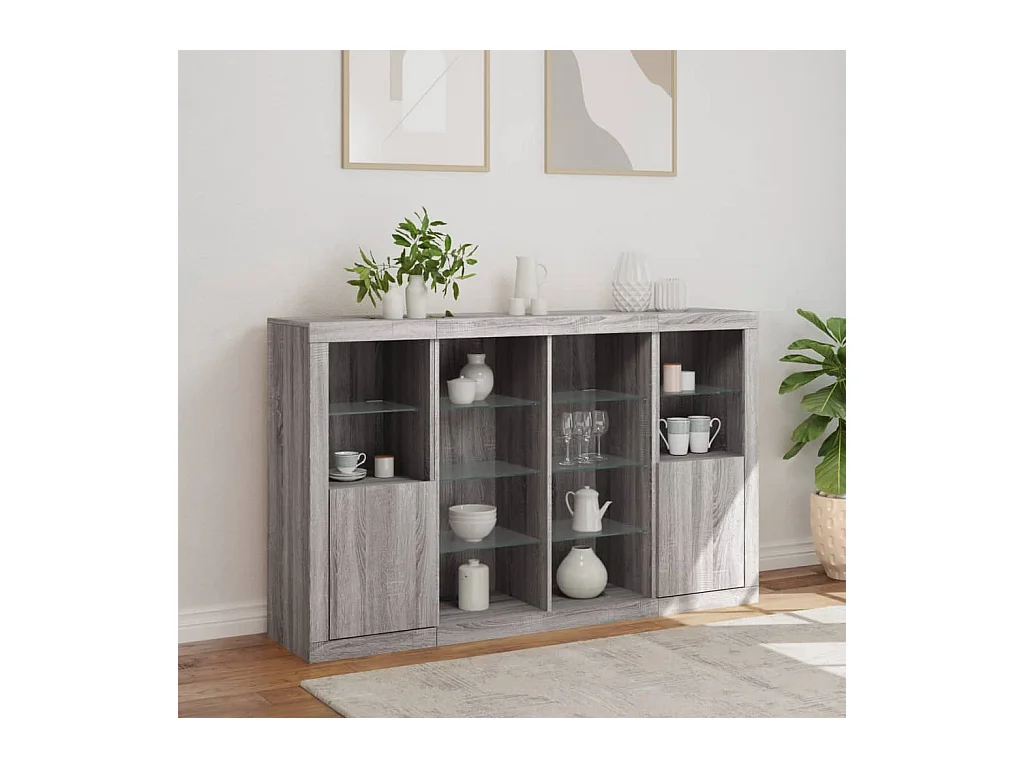 Buffets | Bahuts | Meuble de rangement avec lumières LED 3 pcs sonoma gris bois d'ingénierie