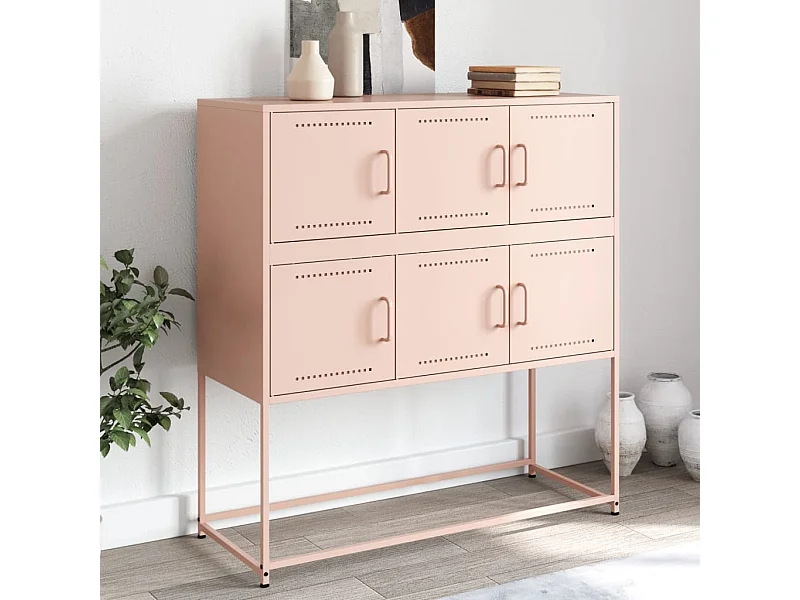 Buffet | Bahut | Meuble de rangement rose 100,5x39x107 cm acier