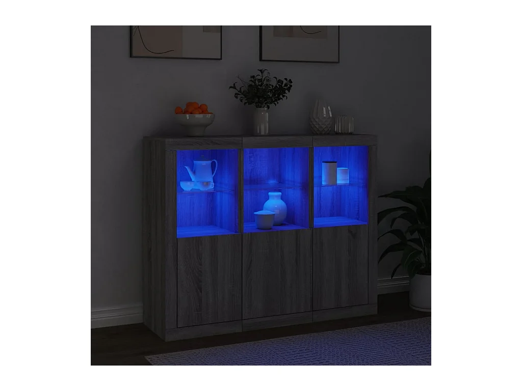 Credenze | Buffet | Armadi con Luci LED 3 pz Grigio Sonoma in Legno Multistrato