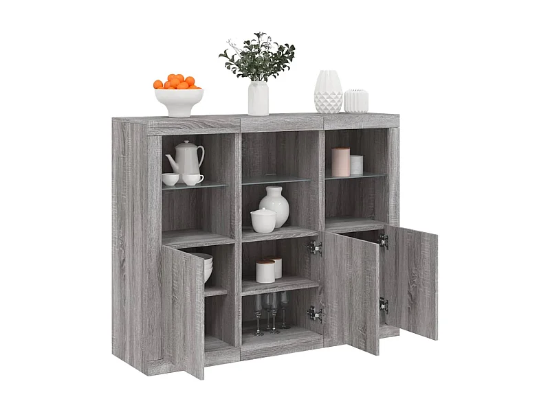 Buffets | Bahuts | Meuble de rangement avec lumières LED 3 pcs sonoma gris bois d'ingénierie