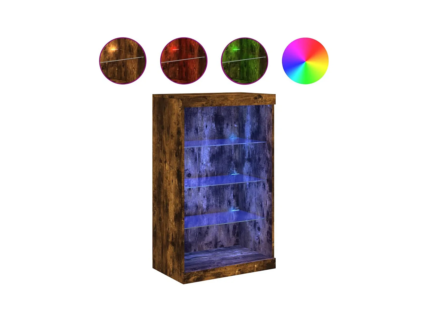 Buffet | Bahut | Meuble de rangement avec lumières LED chêne fumé 60,5x37x100 cm