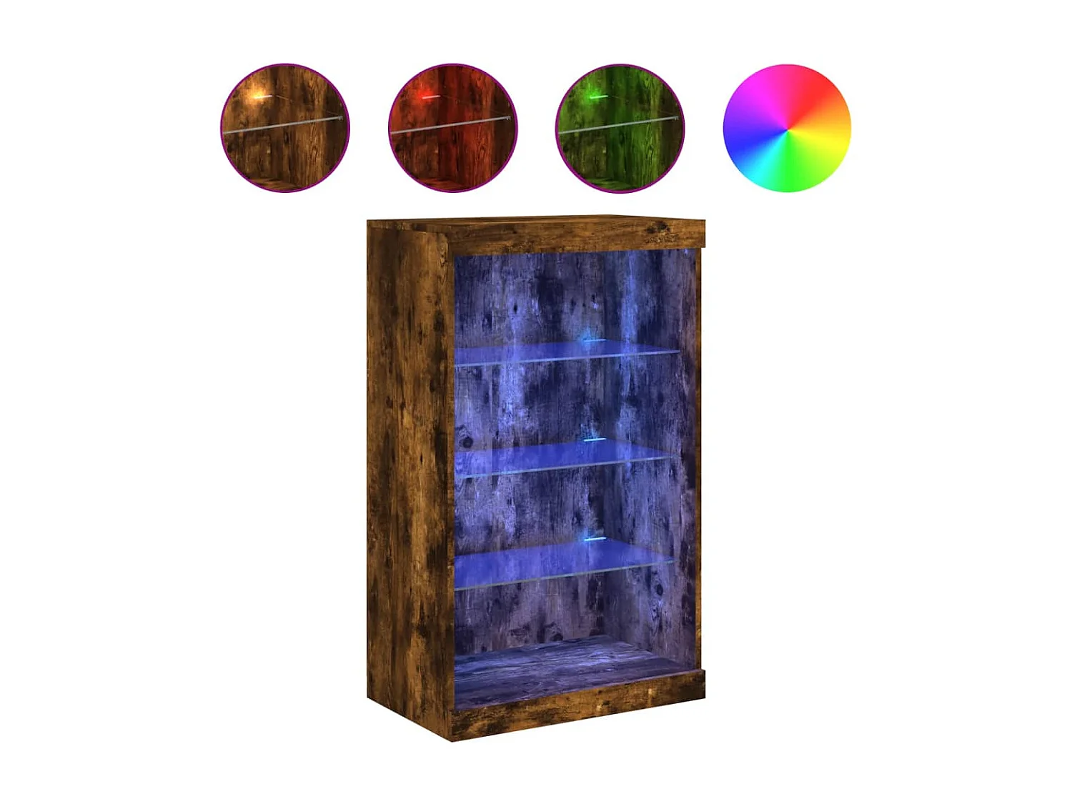 Buffet | Bahut | Meuble de rangement avec lumières LED chêne fumé 60,5x37x100 cm