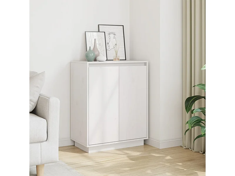 Credenza | Buffet | Armadio Bianca 60x34x75 cm in Legno Massello di Pino