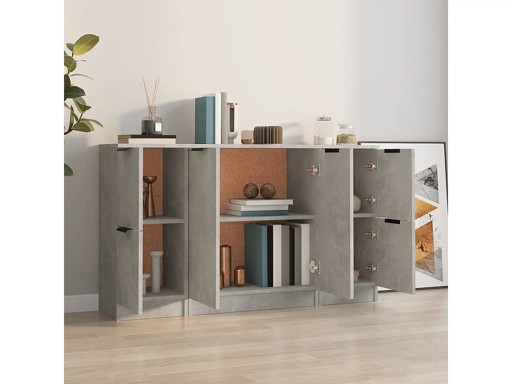 Buffets | Bahuts | Meuble de rangement 3 pcs gris béton bois d'ingénierie