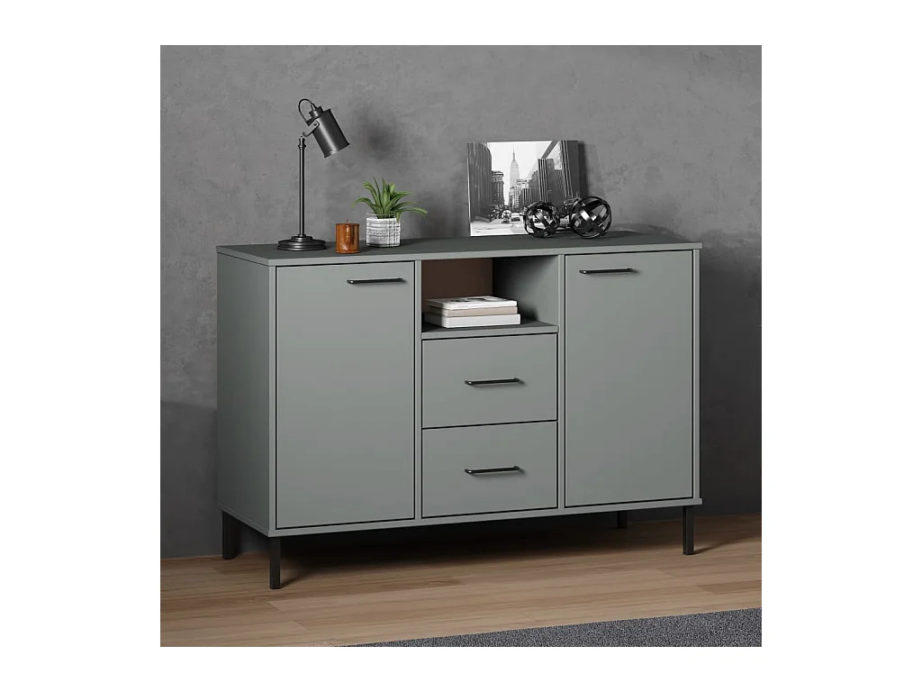 Credenza | Buffet | Armadio Gambe Metallo Grigio 113x40x77 cm Legno Massello OSLO