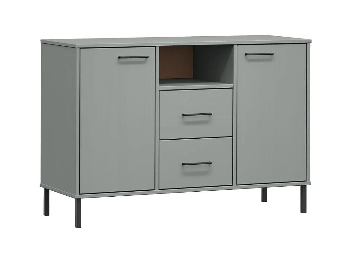 Credenza | Buffet | Armadio Gambe Metallo Grigio 113x40x77 cm Legno Massello OSLO