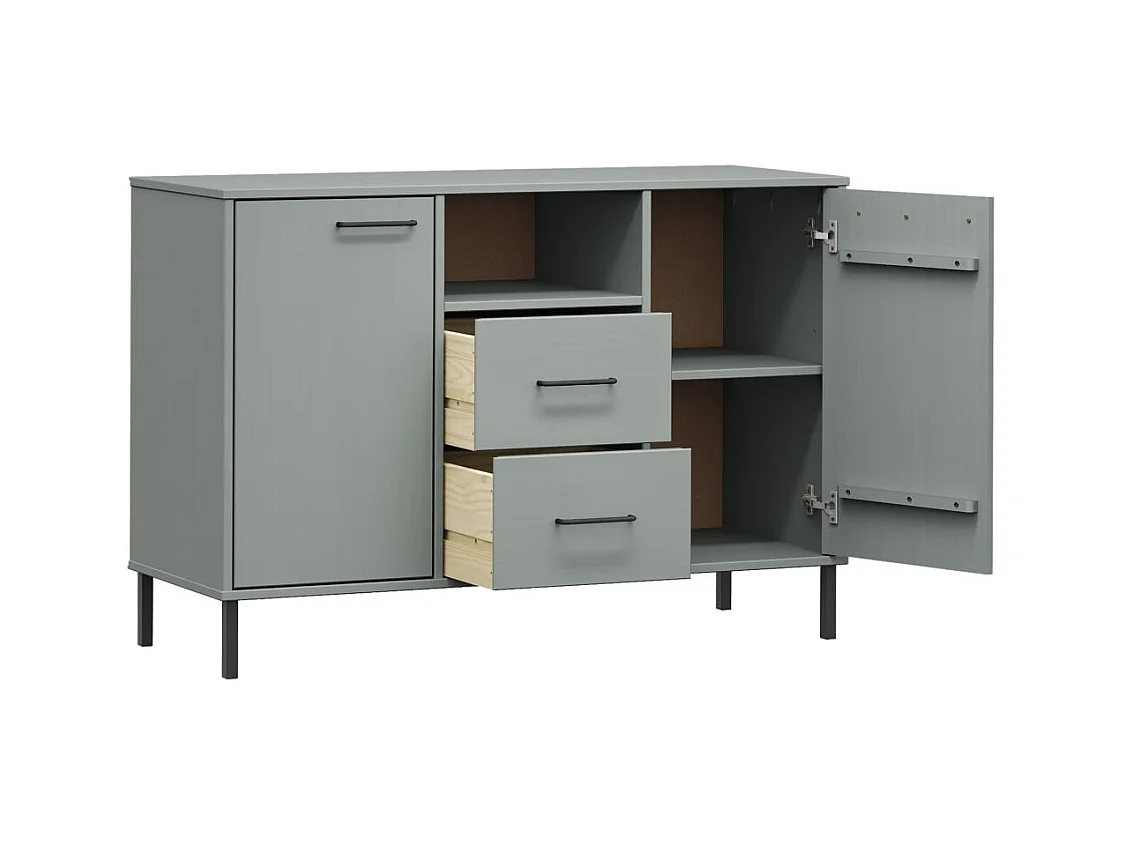 Credenza | Buffet | Armadio Gambe Metallo Grigio 113x40x77 cm Legno Massello OSLO