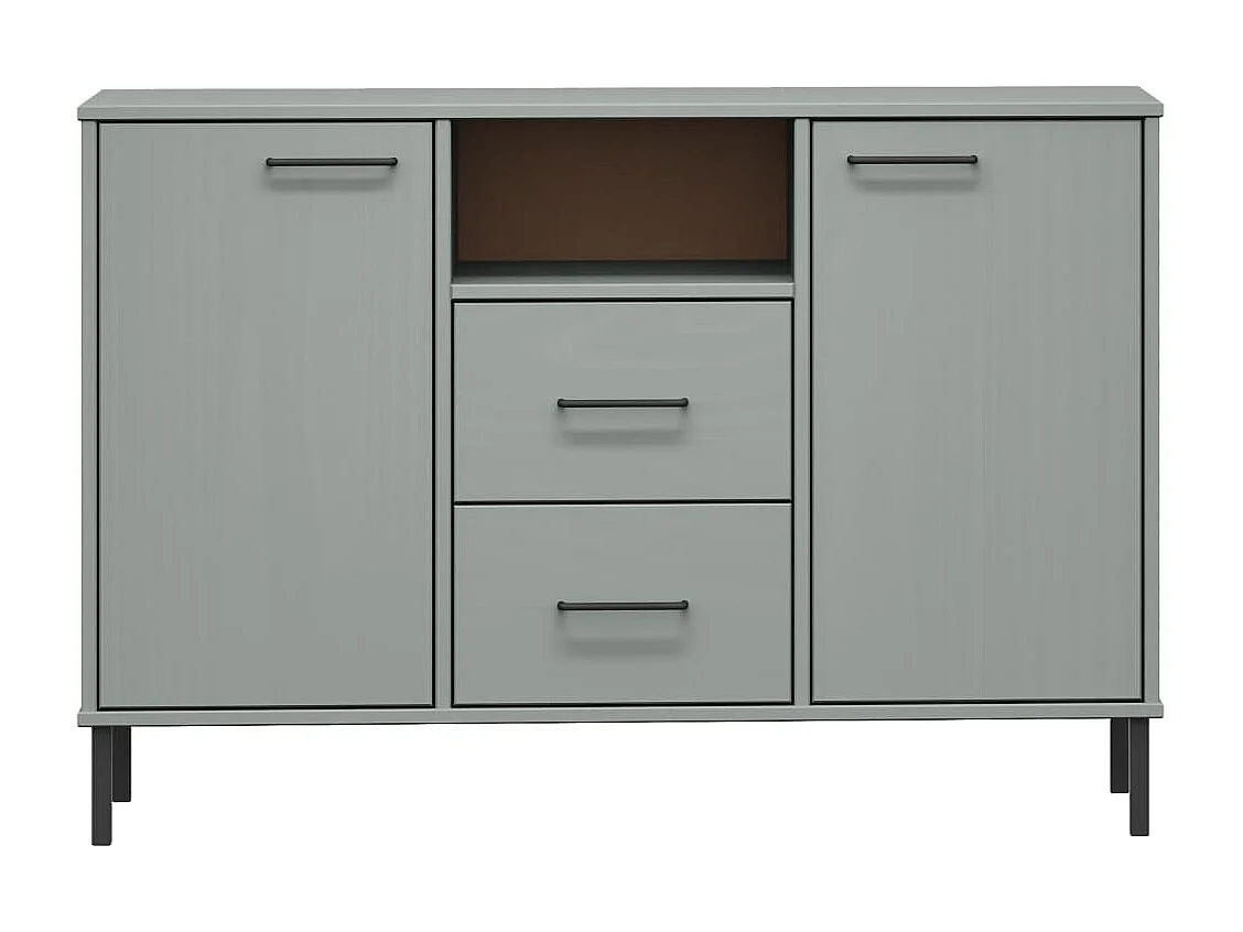 Credenza | Buffet | Armadio Gambe Metallo Grigio 113x40x77 cm Legno Massello OSLO