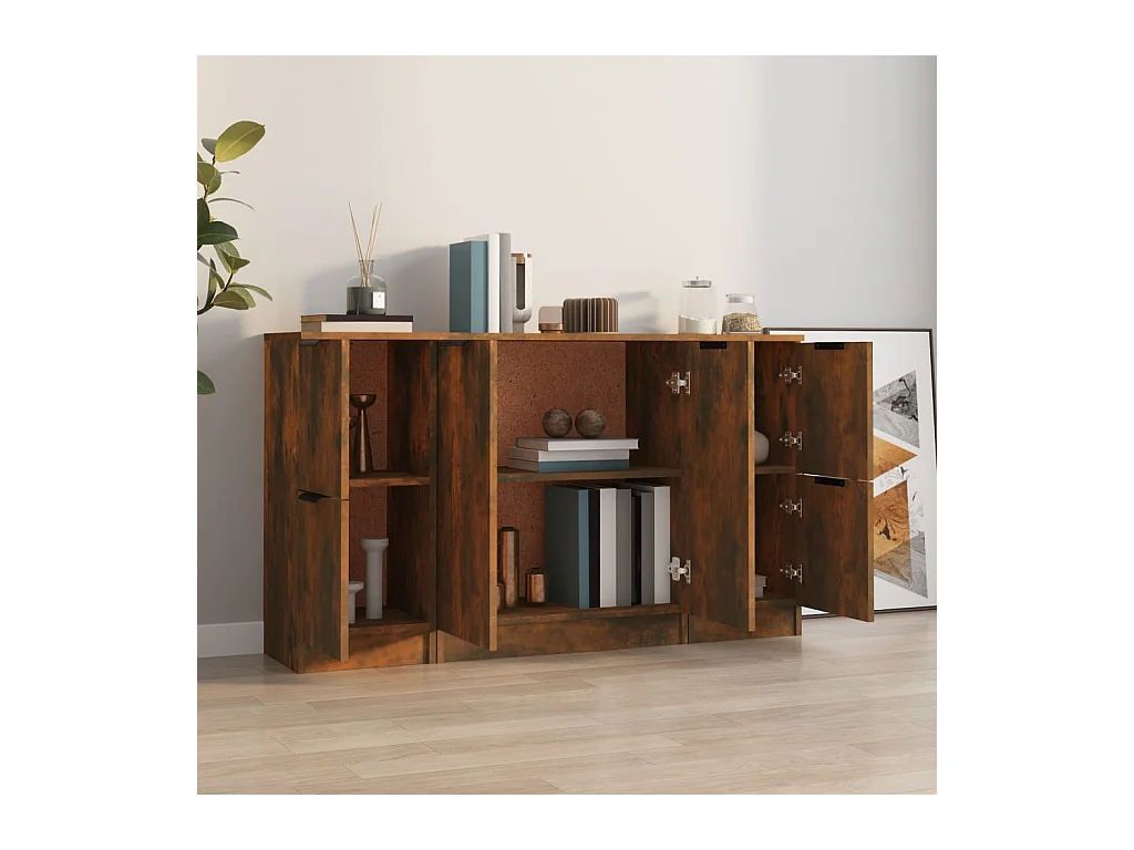 Credenze | Buffet | Armadi 3 pz Rovere Fumo in Legno Multistrato