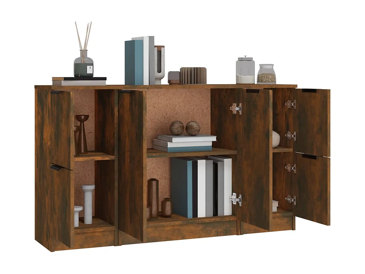 Buffets | Bahuts | Meuble de rangement 3 pcs Chêne fumé Bois d'ingénierie
